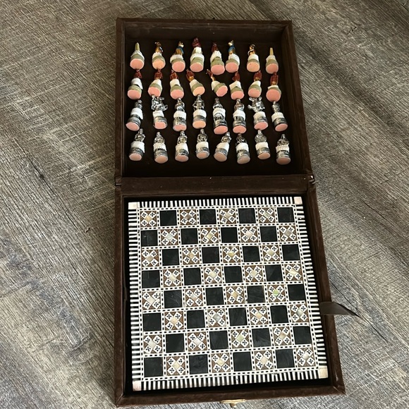 Handmade antique vintage chess board Inlaid mother of pearl
